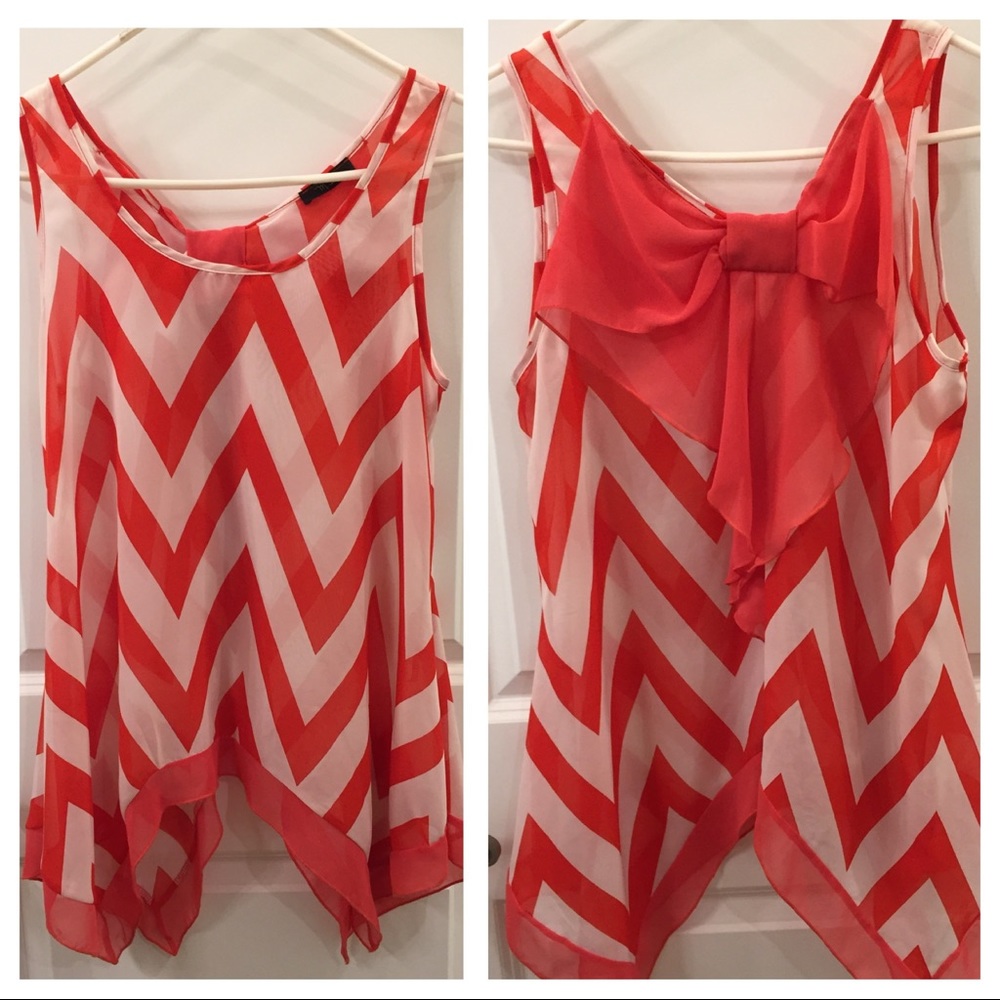Red & white striped chevron tank with bow on back